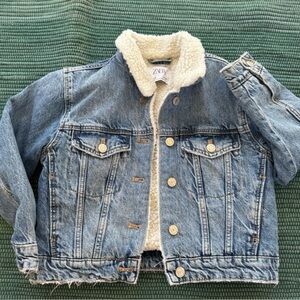 Zara Kids Light Blue Denim Jacket with Cream Sherpa
